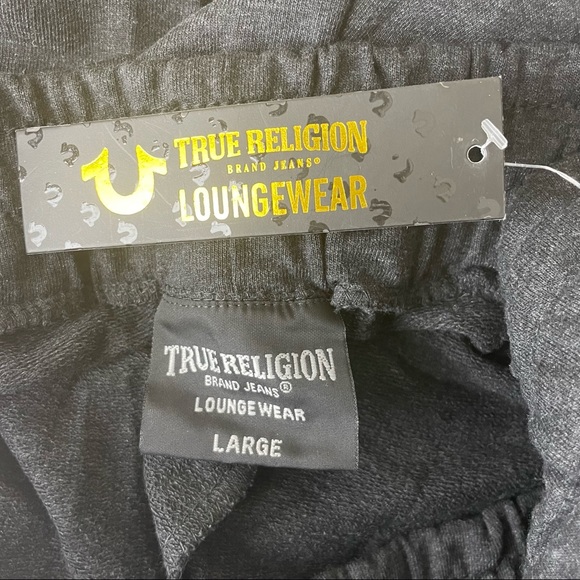 TRUE RELIGION NWT MEN’S JOGGER LOUNGE WEAR SWEAT PANTS CHARCOAL GRAY GOLD - Picture 4 of 5